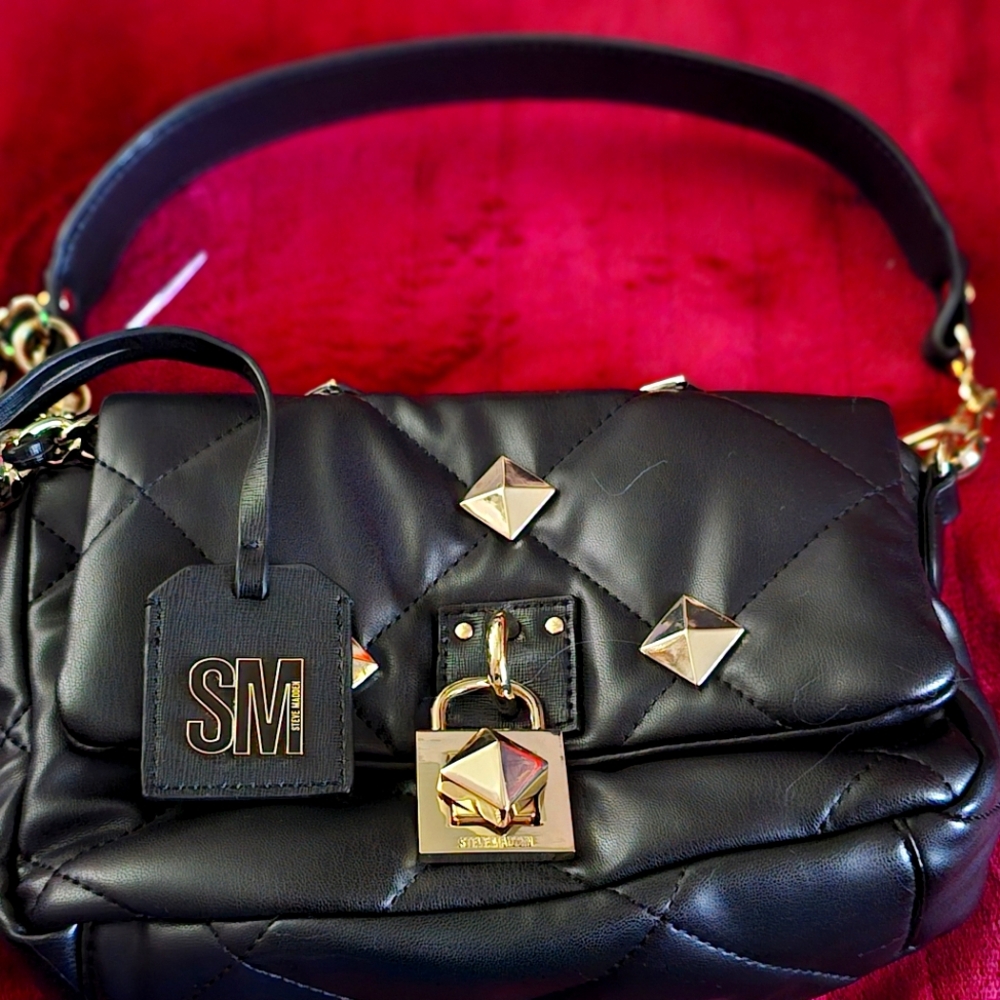 Steve Madden Black Quilted Crossbody Handbag with Top Handle
